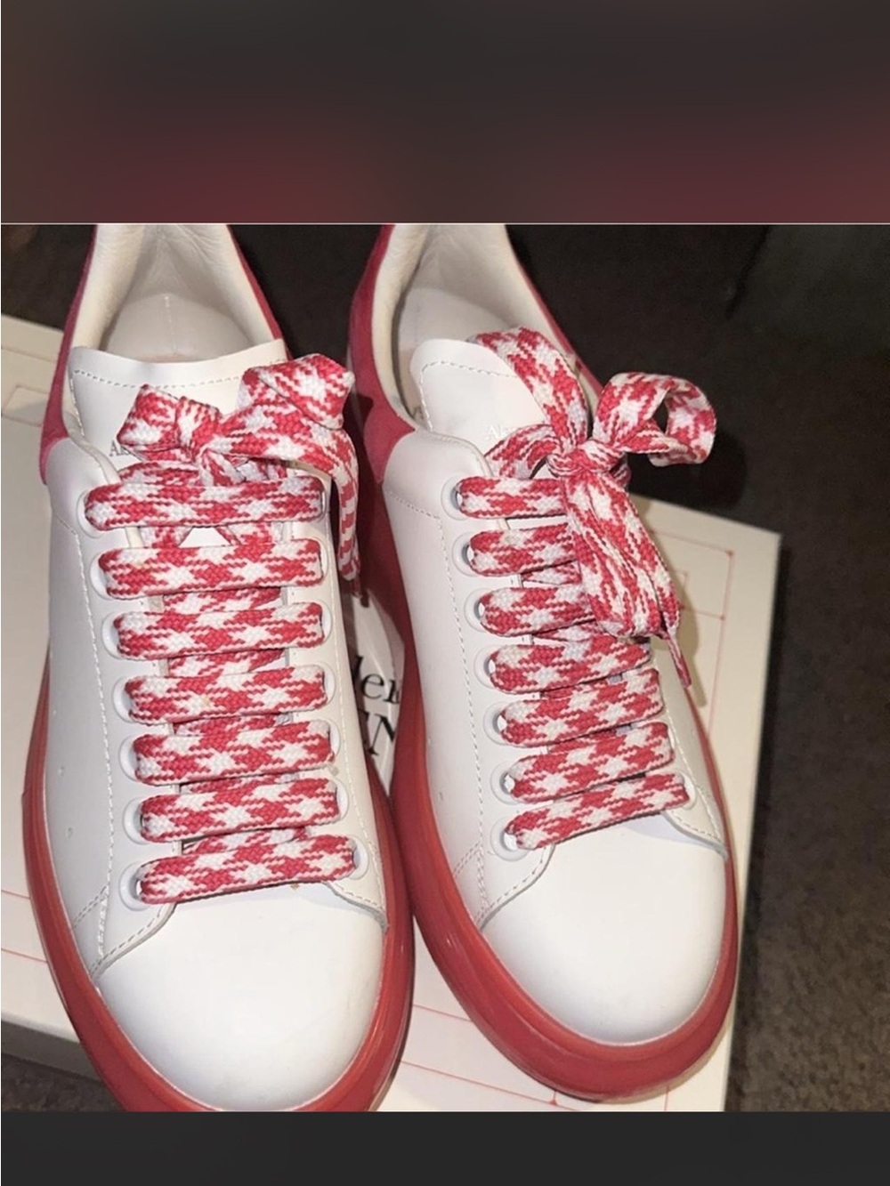 Alexander McQueen White Sneakers with Red Accents and Patterned Laces